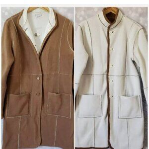 Susan Graver Brown & Cream Reversible Sherpa look Fleece Coat
